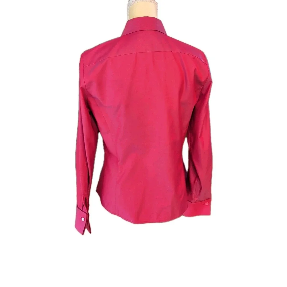 Ann Taylor Women's Button Up Fitted Blouse Fushcia Size‎ M Long Sleeve